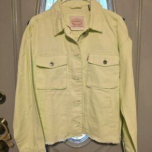 💝 NWT Levi's Light Lime Green Lightweight Jean Jacket w Fringed Bottom